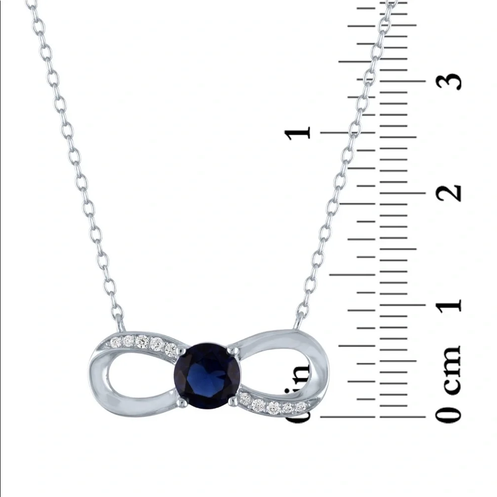 Simulated Blue Sapphire and CZ, Sterling Silver Infinity Necklace, 18